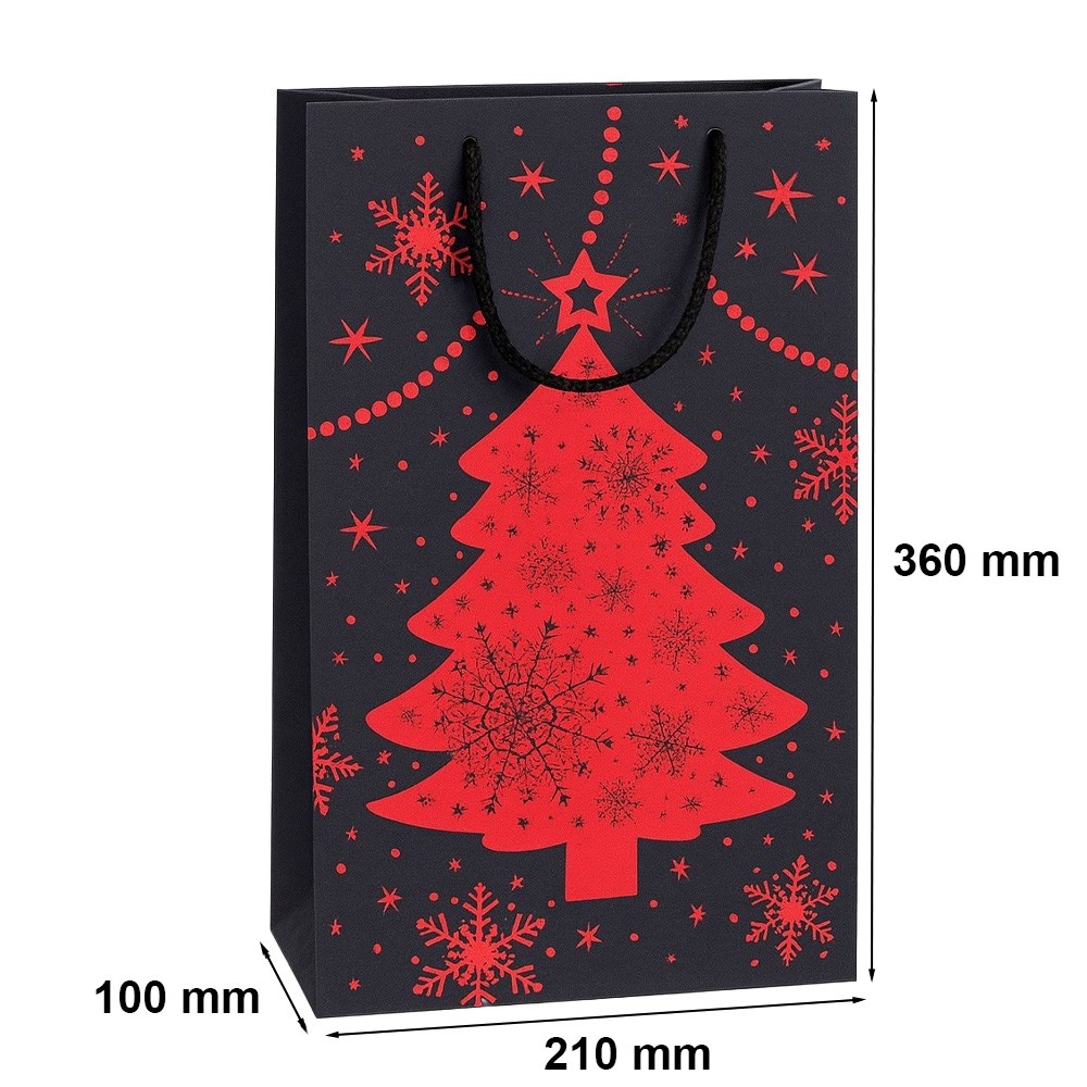 Torebka na wino czarna 210x100x360 mm, torba prezentowa świąteczna