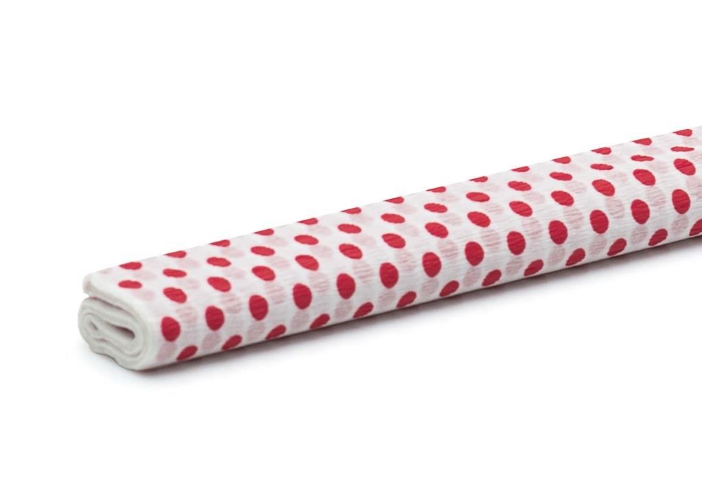 Bibuła marszczona krepina ozdobna 50x200 cm biała w czerwone kropki