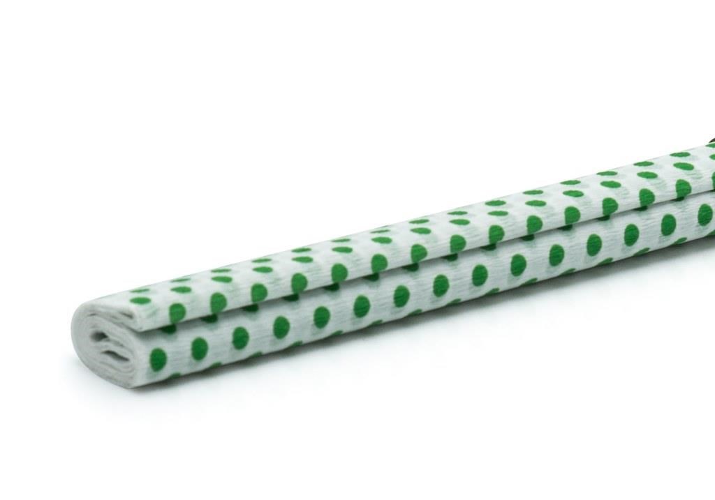 Bibuła marszczona dekoracyjna 50x200 cm biała w zielone kropki