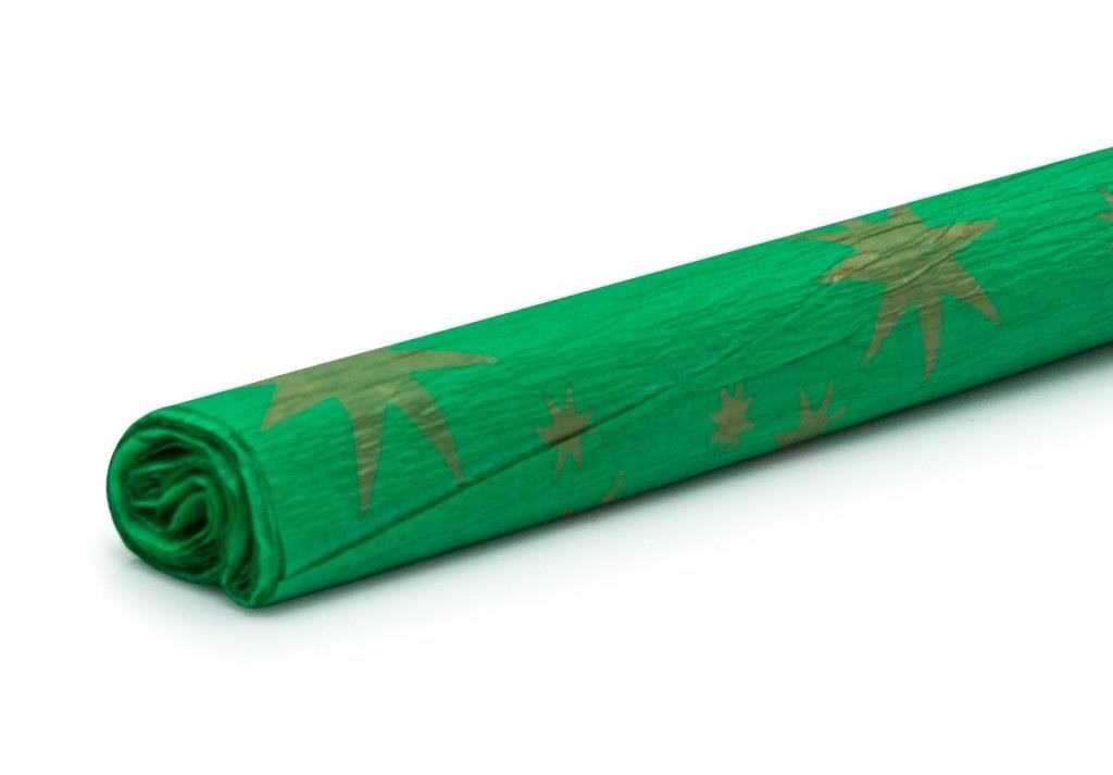 Bibuła marszczona dekoracyjna 50x200 cm zielona w złote gwiazdy