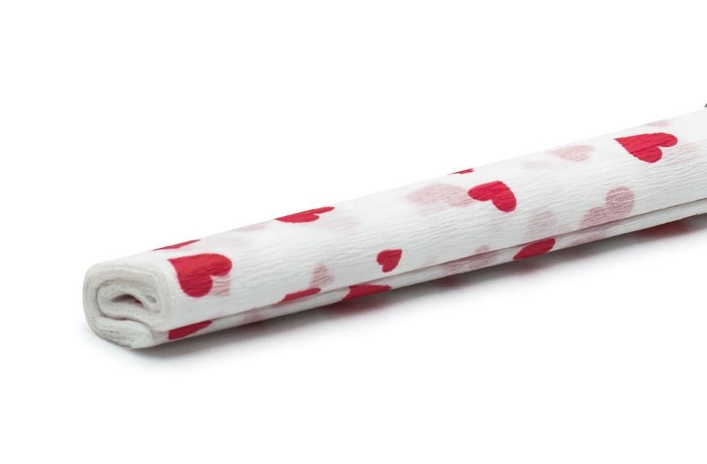 Bibuła marszczona dekoracyjna 50x200 cm biała w czerwone serca