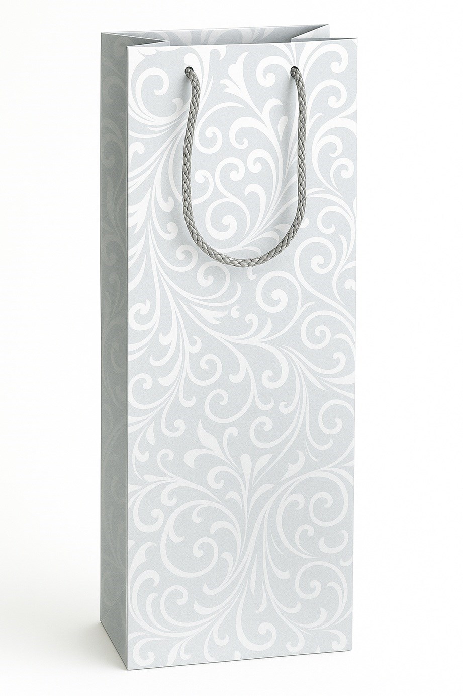 Torebka papierowa na wino srebrna ze sznurkiem 127x83x360 mm K-427 ZWS