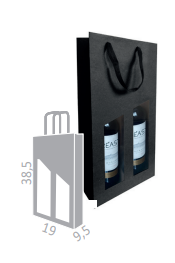 Torba na wino na 2 butelki czarna z oknem prezentowa 190x95x385 mm