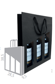 Torba na wino na 3 butelki 285x95x385 mm czarna z oknem