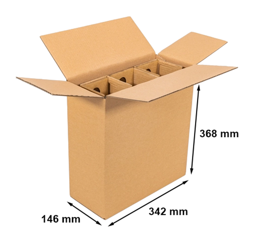 Karton klapowy 342x146x368 mm – pudełko transportowe na 3 butelki