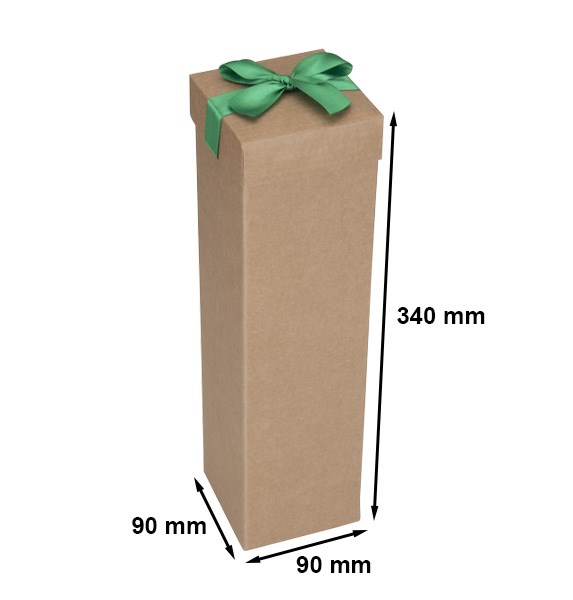 Pudełko na wino K-867 EKO brązowe z zieloną kokardą 90x90x340 mm