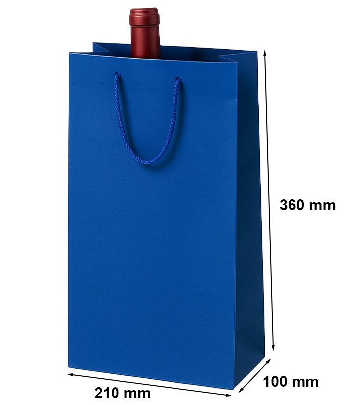 Torebka na wino papierowa torba prezentowa niebieska 210x100x360 mm