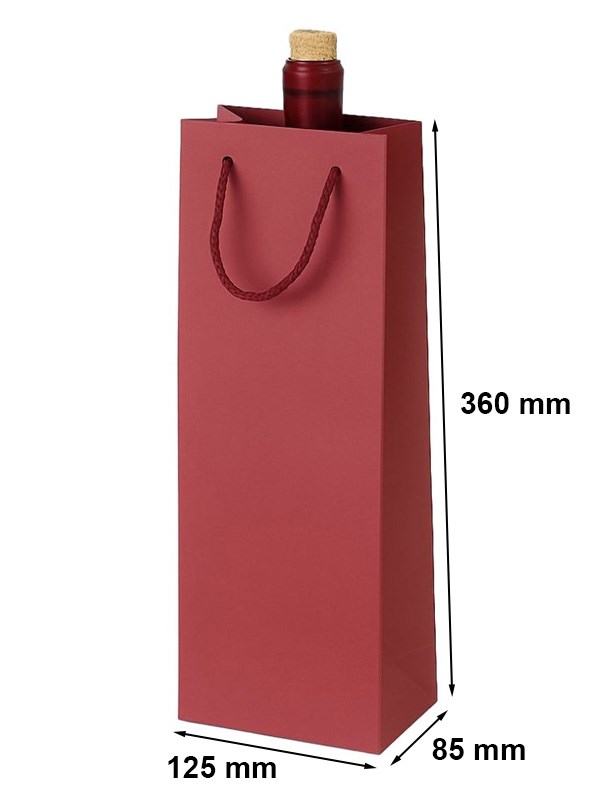 Torebka prezentowa na wino papierowa 125x85x360 czerwona z uchwytem