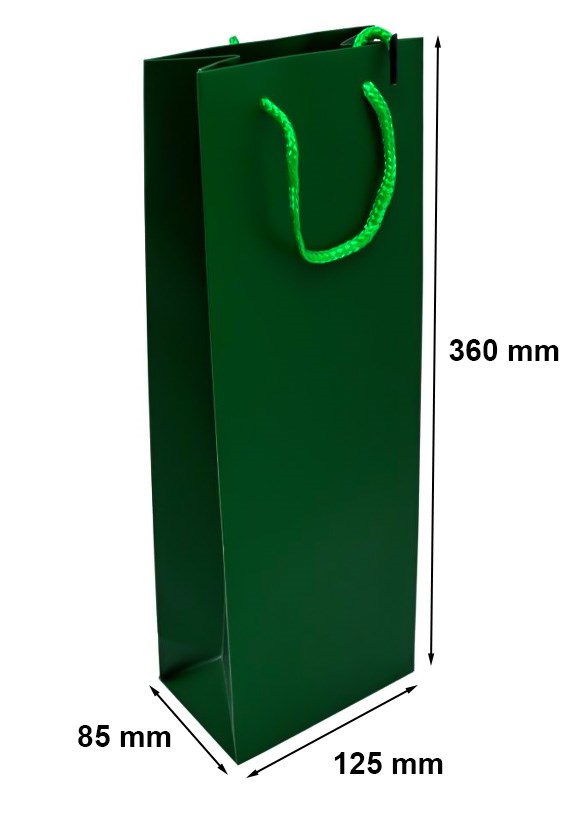 Zielona torebka papierowa na wino 125x85x360 K-441 z uchwytem sznurka