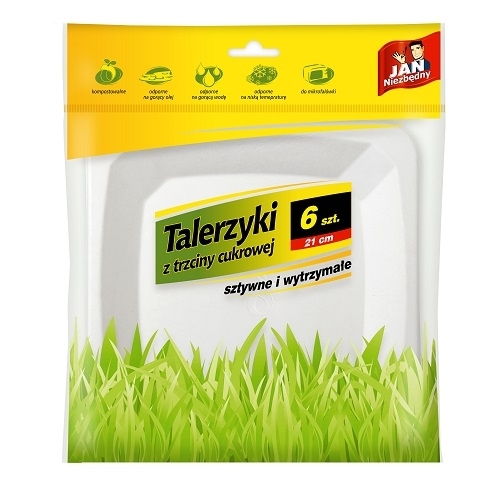 Talerze jednorazowe z trzciny cukrowej 21 cm eko białe 6 szt
