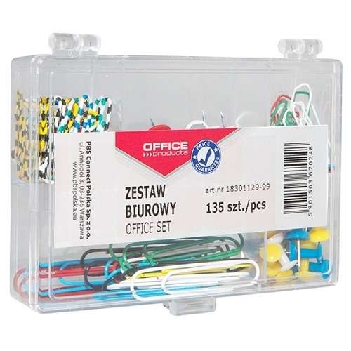 Zestaw biurkowy Office Products 5w1 pinezki i spinacze 135 szt.