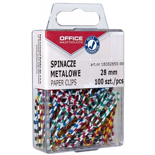 Spinacze biurowe Office Products powlekane Zebra 28 mm 100 szt.