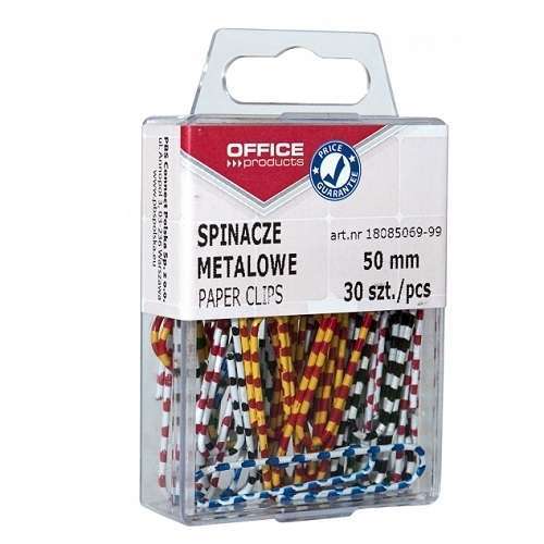 Spinacze biurowe metalowe powlekane Zebra 50 mm kolorowe 30 szt.