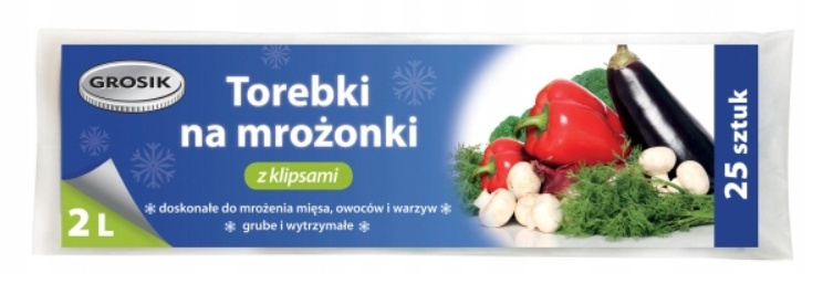 GROSIK Torebki na mrożonki z klipsami 2 l niebieskie