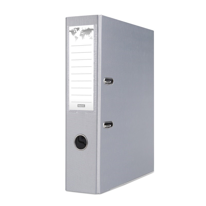 Segregator biurowy kartonowy A4 75 mm szary z szyną na dokumenty Basic