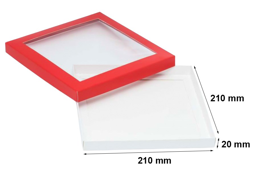 Pudełko ozdobne prezentowe kartonowe czerwone z oknem 210x210x20 mm
