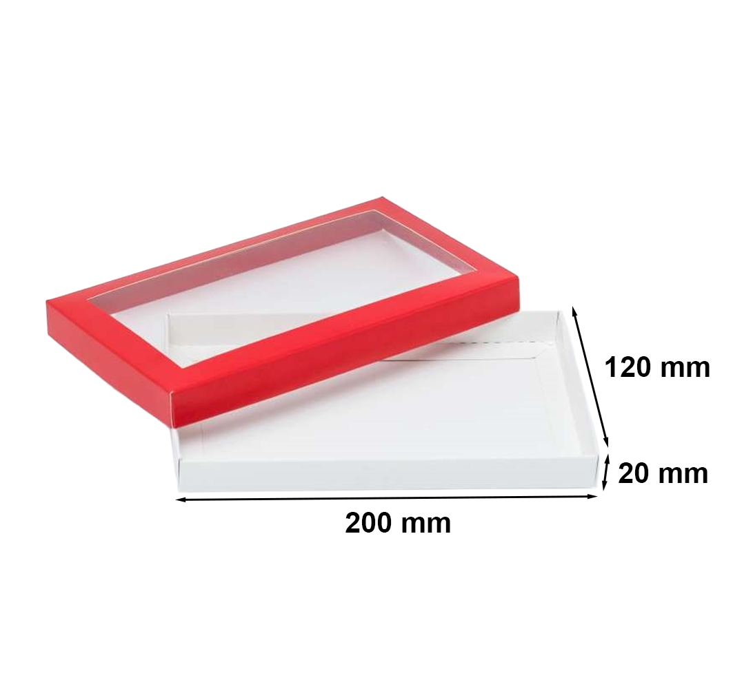 Pudełko ozdobne prezentowe kartonowe czerwone 200x120x20mm z oknem