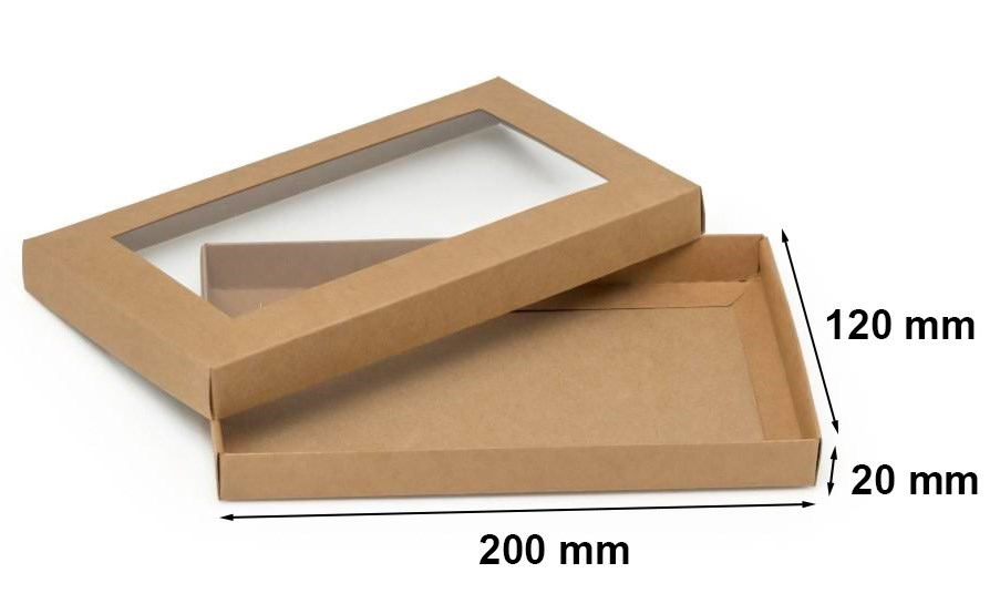 Pudełko ozdobne prezentowe płaskie kraft z oknem 200x120x20mm