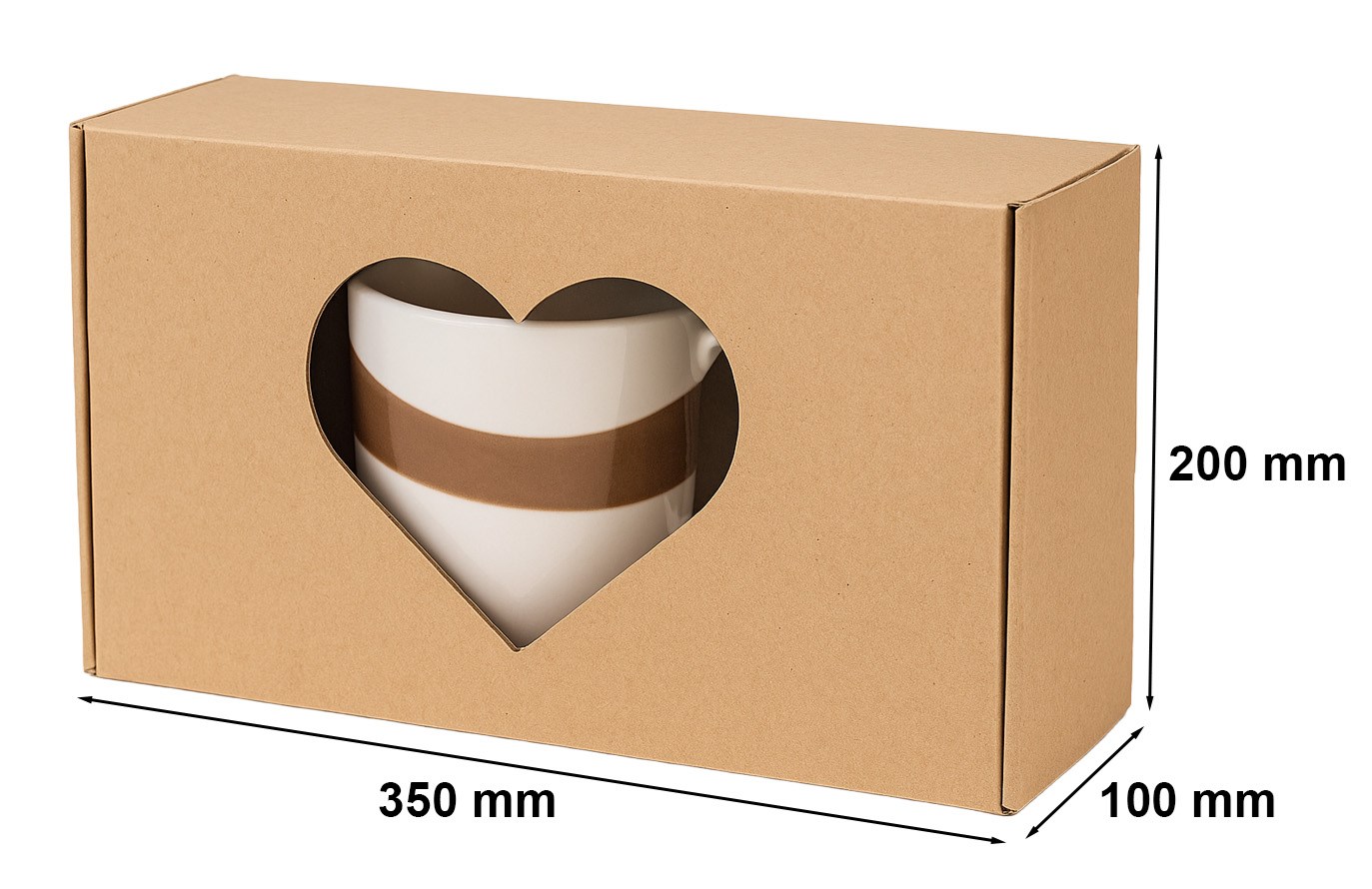 Pudełko ozdobne fasonowe z oknem-sercem EKO brąz 350x200x100 mm