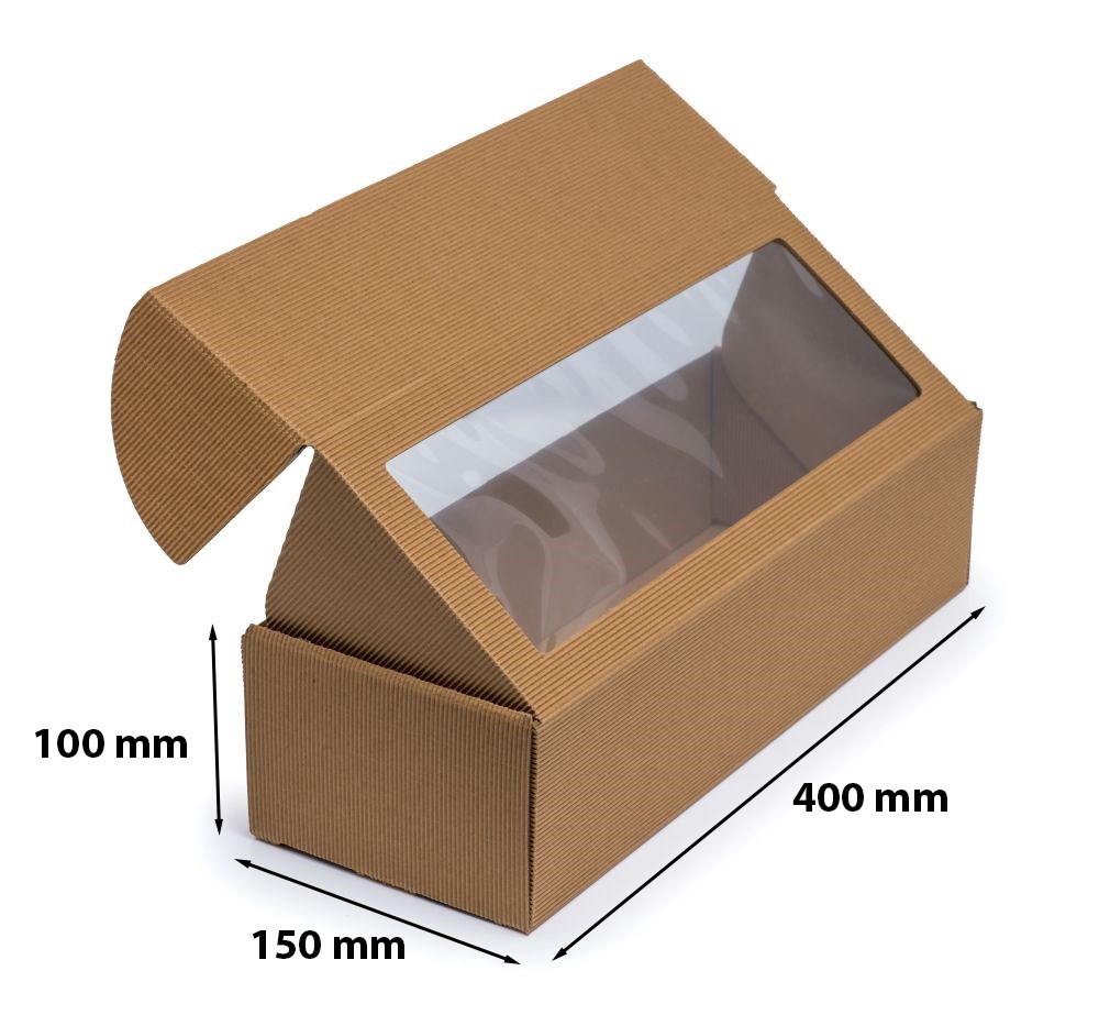 Pudełko ozdobne z oknem EKO karbowane kartonowe 400x150x100 mm F427
