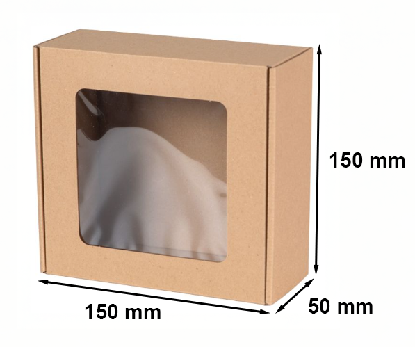 Karton fasonowy z okienkiem EKO brązowy prezentowy 150x150x50mm Fala E