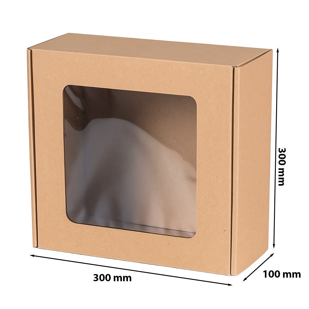 Pudełko prezentowe fasonowe z okienkiem 300x300x100 mm EKO F427