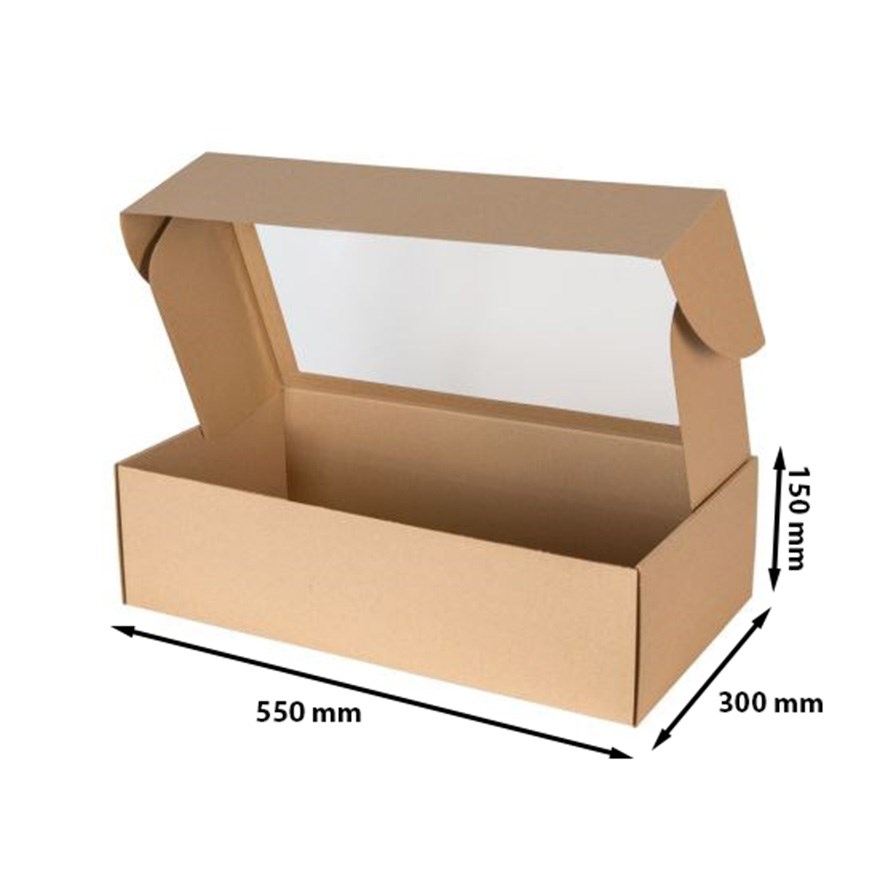 Pudełko ozdobne prezentowe kartonowe z oknem EKO brąz 550x300x150mm