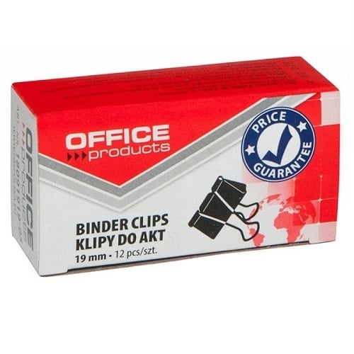 Klipsy do dokumentów 19 mm Office Products, klipy biurowe 12 szt.