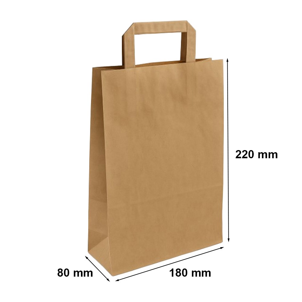 Torba papierowa kraft 180x80x220 mm brązowa z płaskim uchwytem