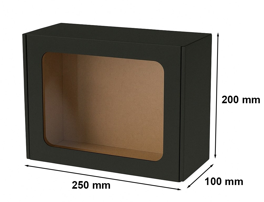 Pudełko ozdobne wykrojnikowe EKO czarne z oknem 250x200x100 mm