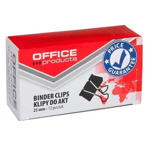 Klipsy biurowe do dokumentów czarne 25 mm Office Products 12 szt.