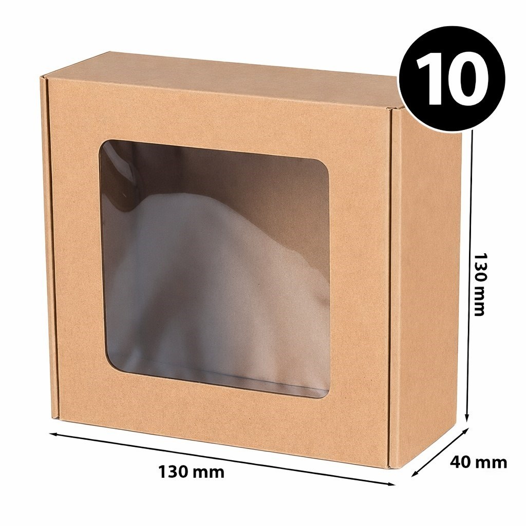 Pudełko Ozdobne EKO Brąz Z Okienkiem 130x130x40mm Pakiet 10 sztuk
