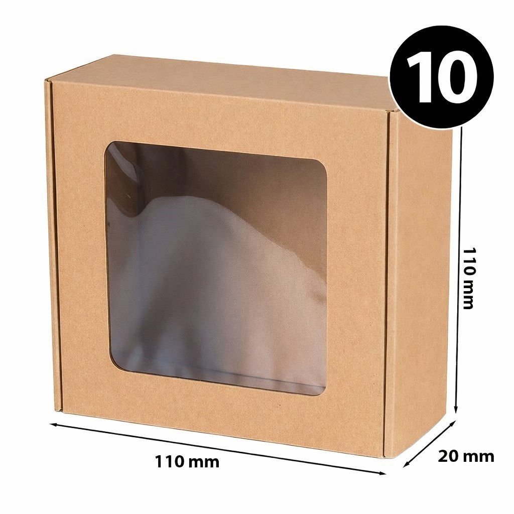 Pudełko ozdobne EKO Brąz Z Okienkiem 110x110x20mm Pakiet 10 sztuk