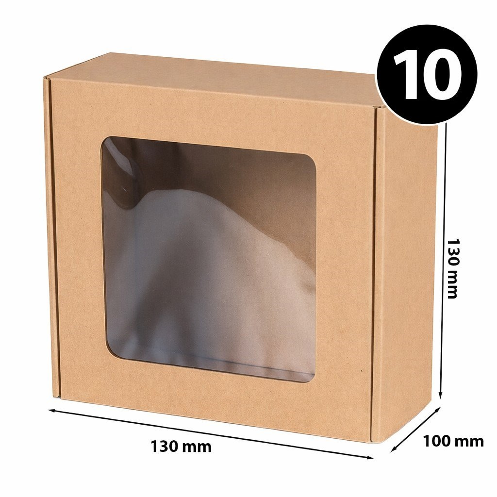 Pudełko Ozdobne EKO Brąz Z Okienkiem 130x130x100mm 10 sztuk