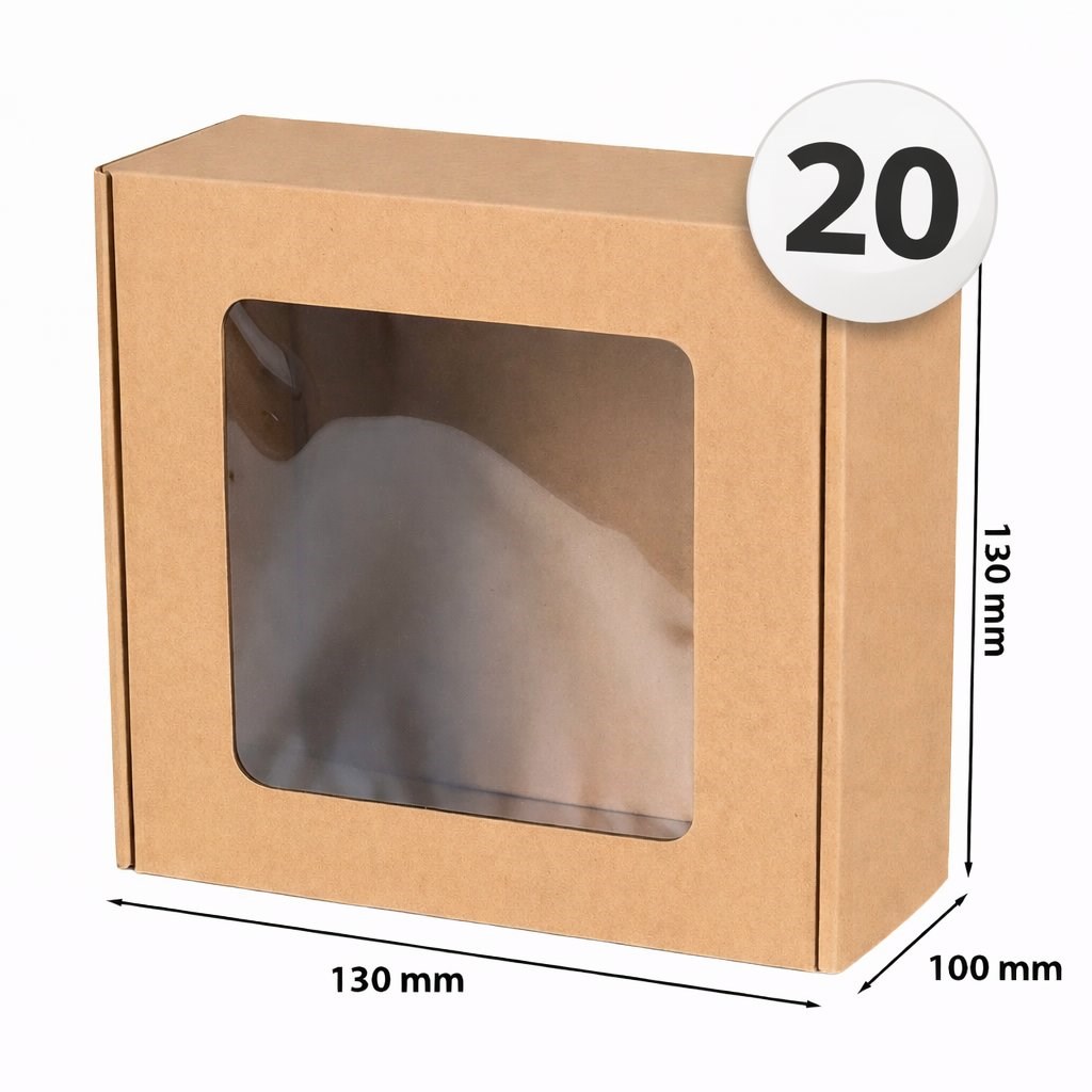Pudełko Ozdobne EKO Brąz Z Okienkiem 130x130x100mm 20 sztuk