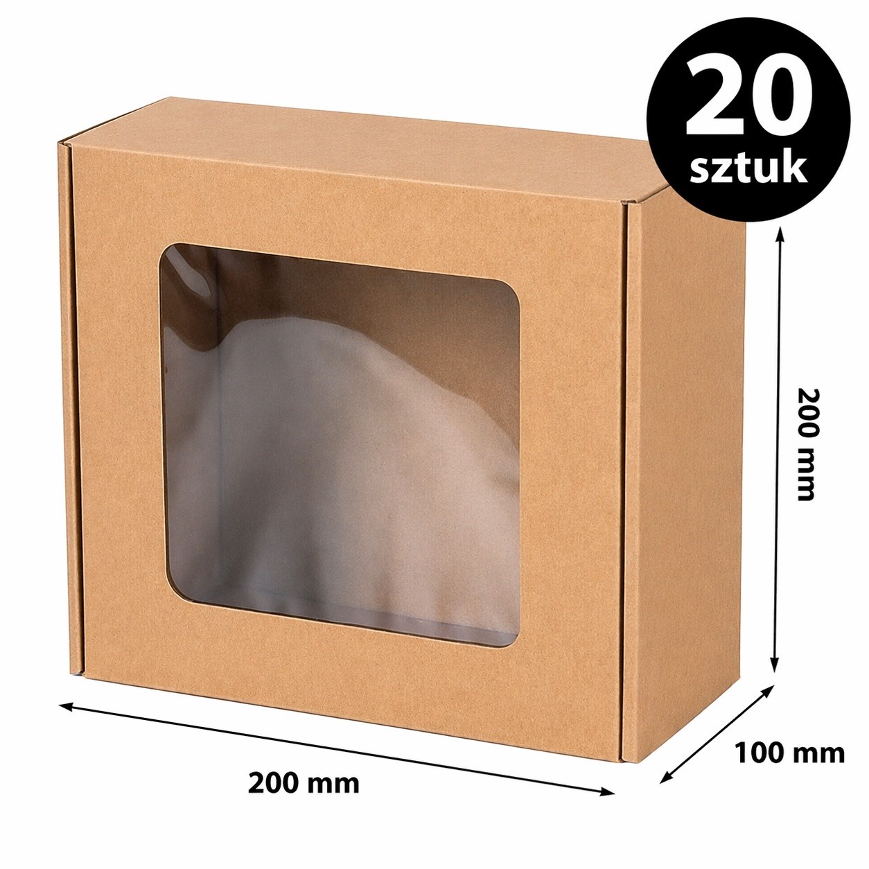 Pudełko Ozdobne EKO Brąz Z Okienkiem 200x200x100mm Na Prezent 20 Sztuk