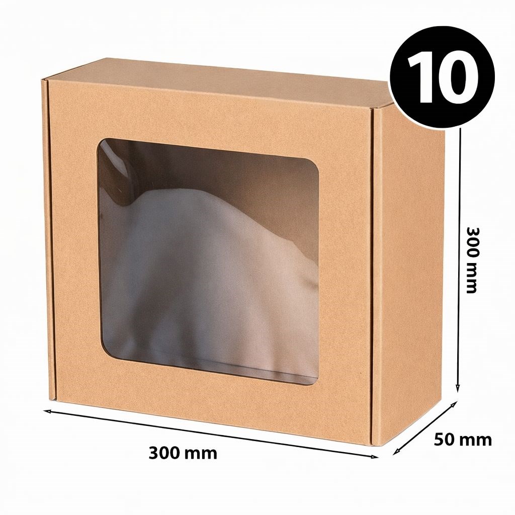Pudełko fasonowe z okienkiem EKO brąz 300x300x50mm Ozdobne - 10 Sztuk