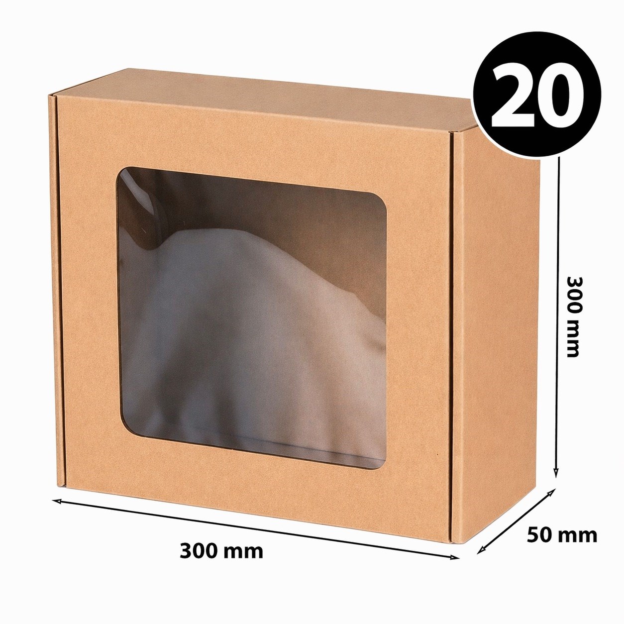 Pudełko fasonowe z okienkiem EKO brąz 300x300x50mm Ozdobne - 20 Sztuk
