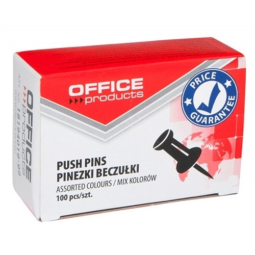 Kolorowe pinezki beczułki do tablic korkowych 100 szt Office Products
