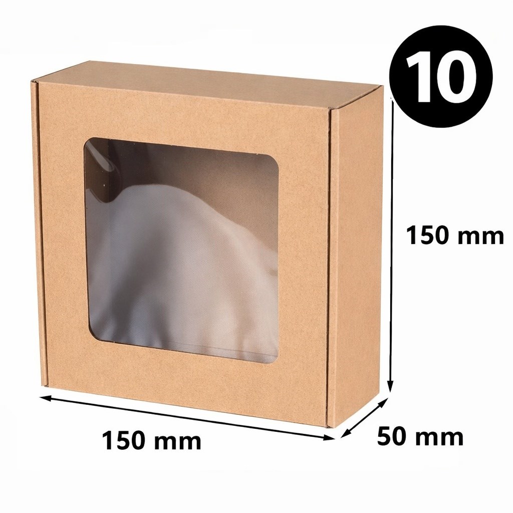 Pudełko Ozdobne EKO Brąz Z Okienkiem 150x150x50mm Na Prezent 10 Sztuk