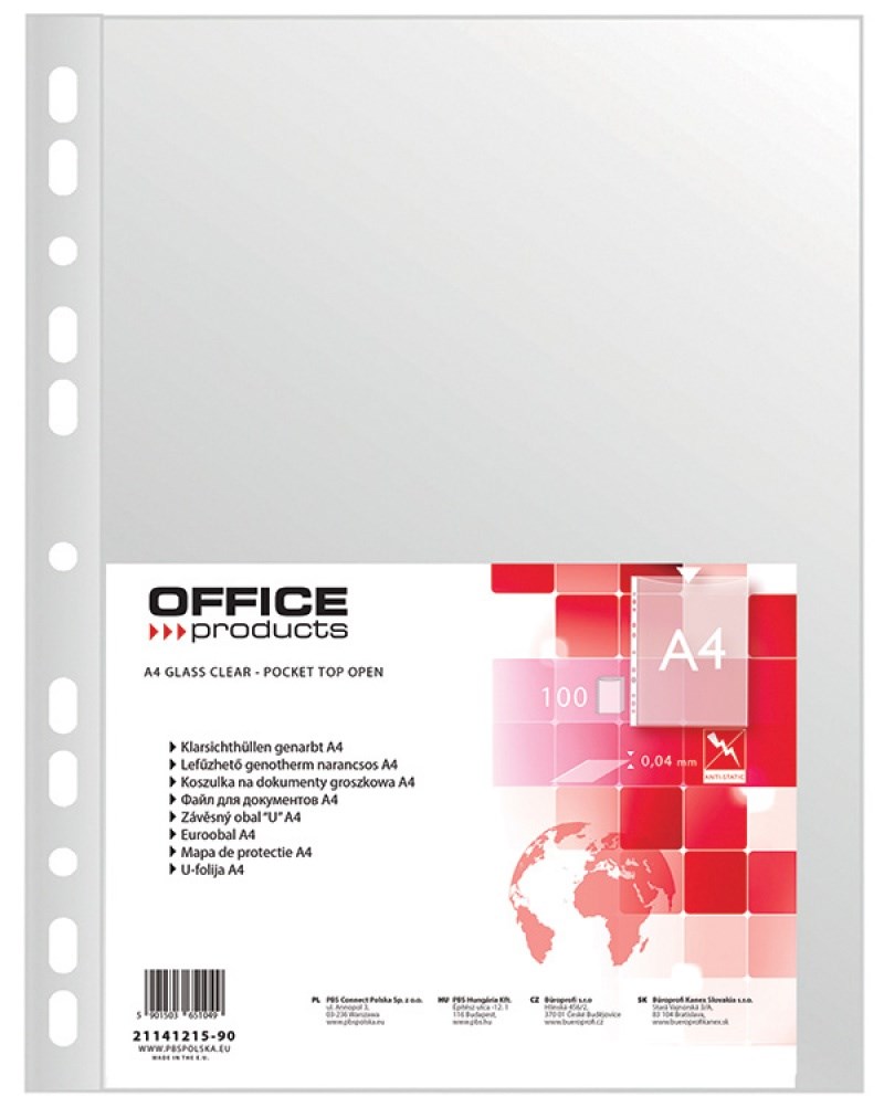 Koszulki groszkowe A4 na dokumenty Office Products 40um 100szt.