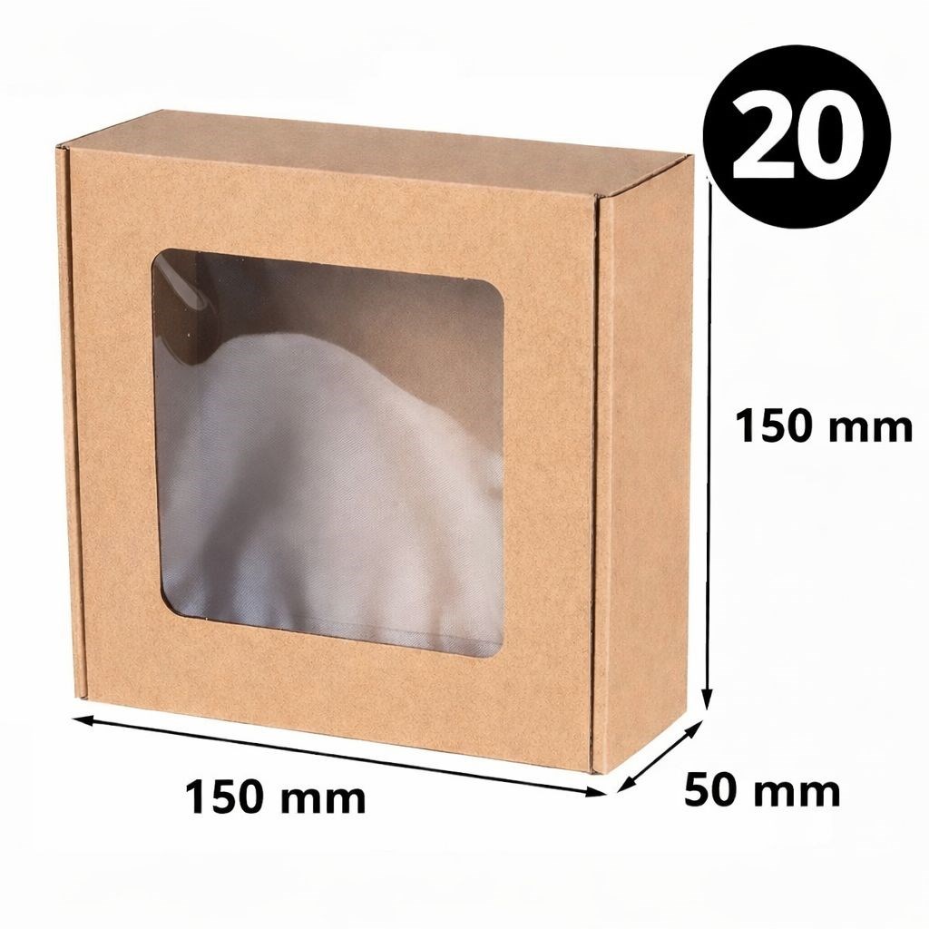 Pudełko Ozdobne EKO Brąz Z Okienkiem 150x150x50mm Na Prezent 20 Sztuk