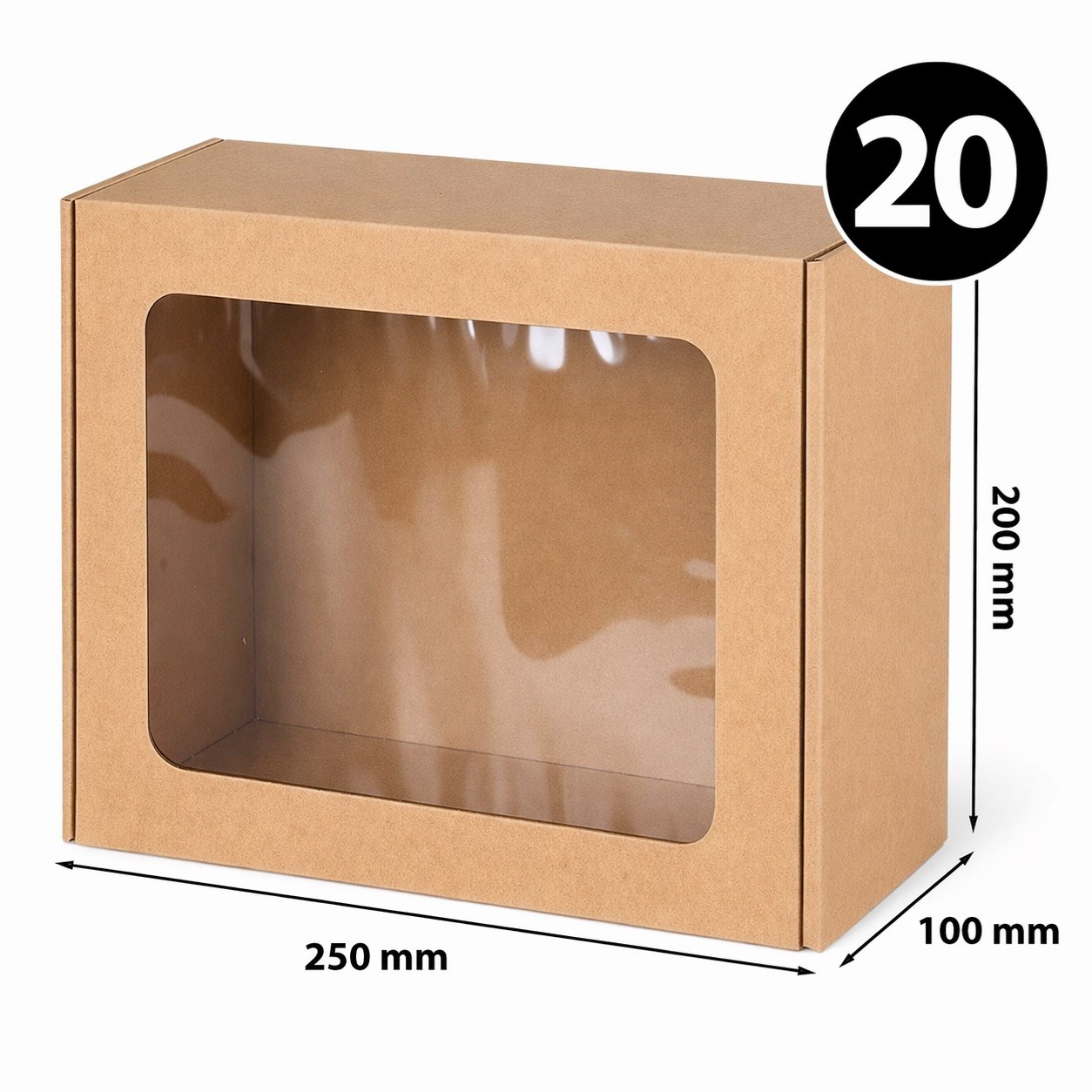 Pudełko Ozdobne Eko Brąz Z Okienkiem Prezentowe 250x200x100mm 20 Sztuk