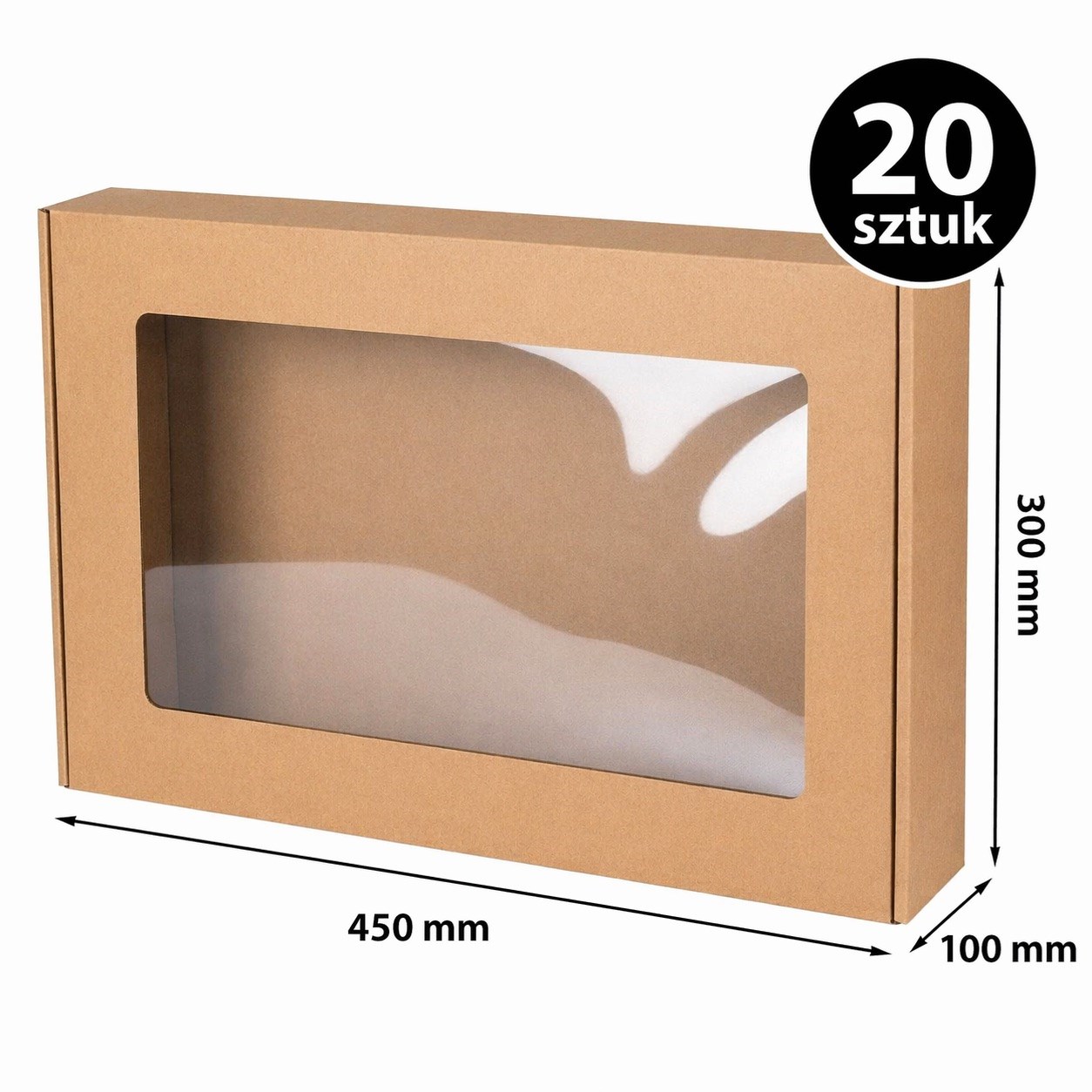 Pudełko Ozdobne Prezentowe EKO Brąz Z Okienkiem 450x300x100mm 20 Sztuk