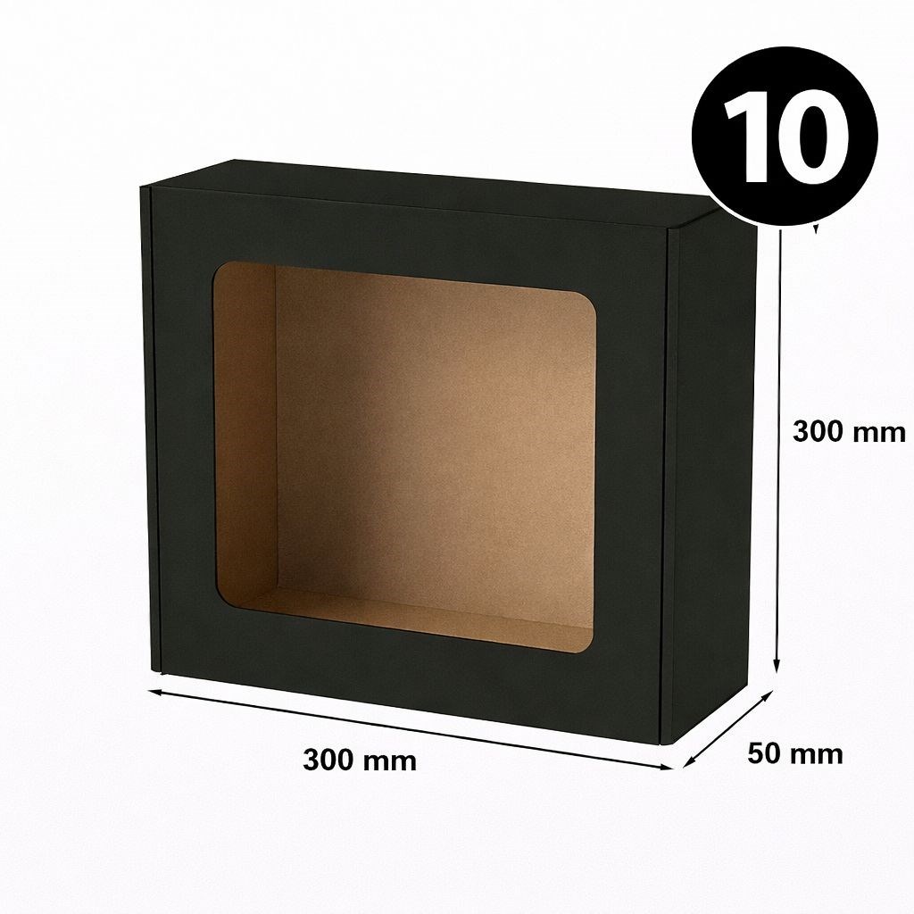 Pudełko Ozdobne Prezentowe EKO Czarne Z Okienkiem 300x300x100mm 10 Szt