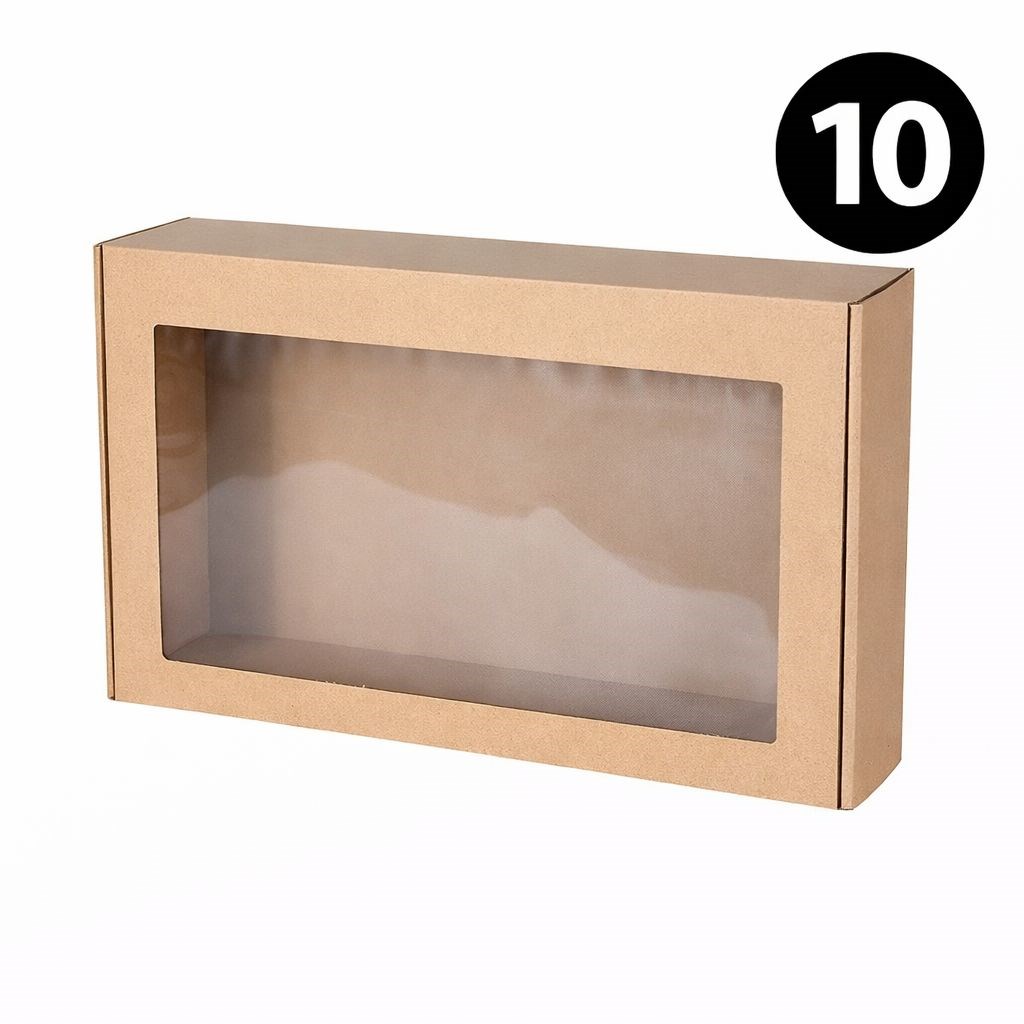 Pudełko Ozdobne Prezentowe EKO Brąz Z Okienkiem 550x300x150mm 10 Sztuk