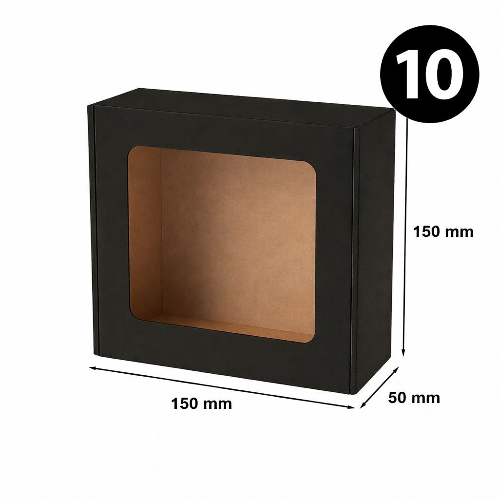 Pudełko prezentowe z okienkiem 150x150x50mm czarne EKO ozdobne 10Sztuk