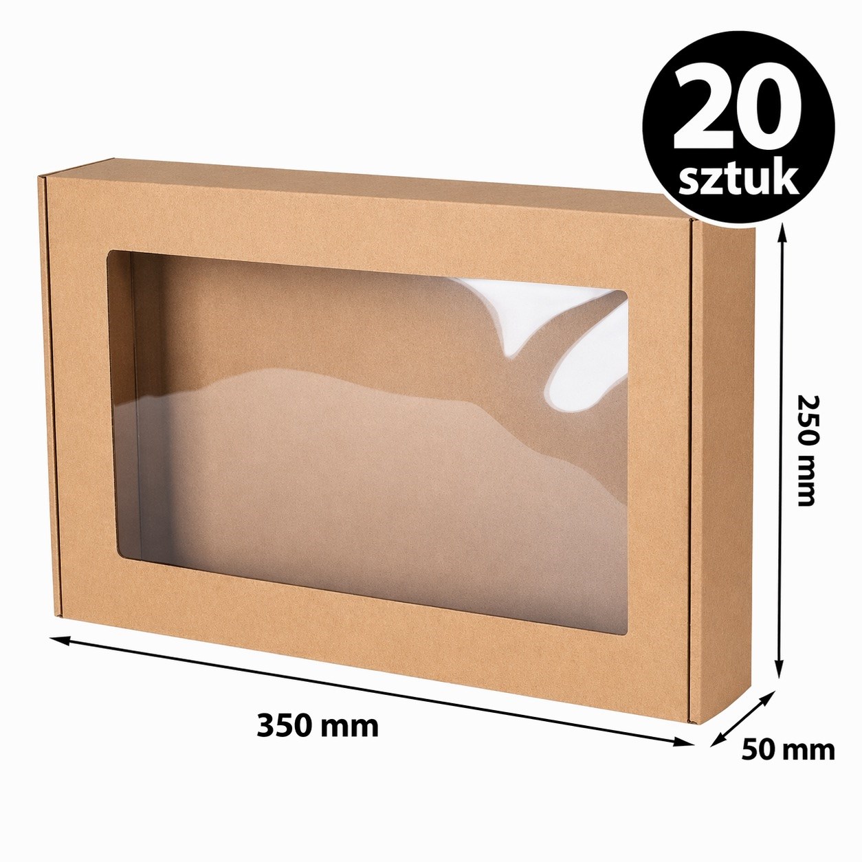 Pudełko Ozdobne Prezentowe EKO Brąz Z Okienkiem 350x250x50mm 20 Sztuk