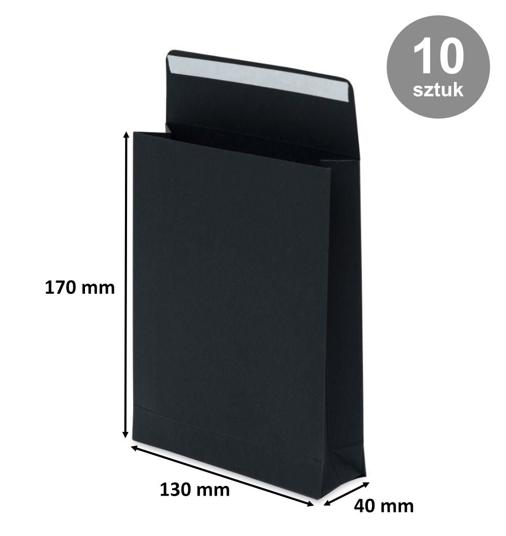 Koperta kartonowa z poszerzanym dnem 130x170x40 mm czarna 220g 10 szt.