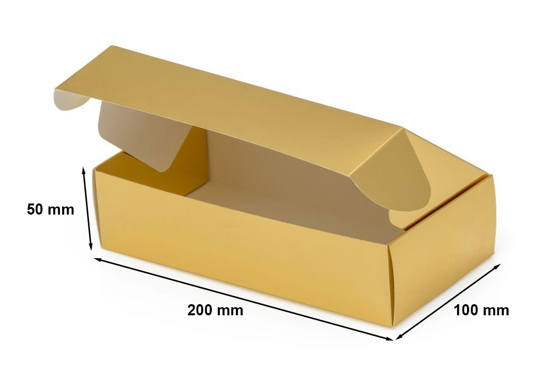 Złote pudełko prezentowe fasonowe laminowane 200x100x50 mm F427